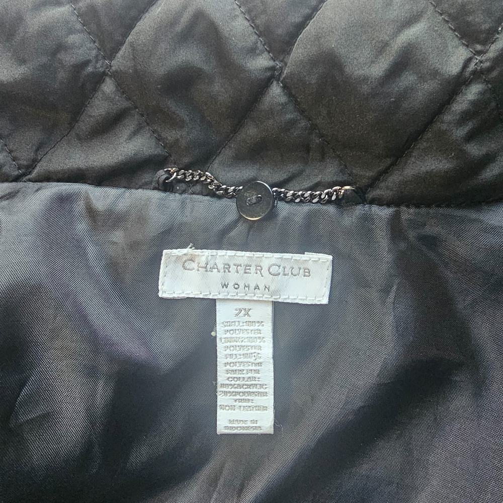 Charter Club Black Vest Size 2XL Sleeveless Quilted Zipper - Picture 6 of 9